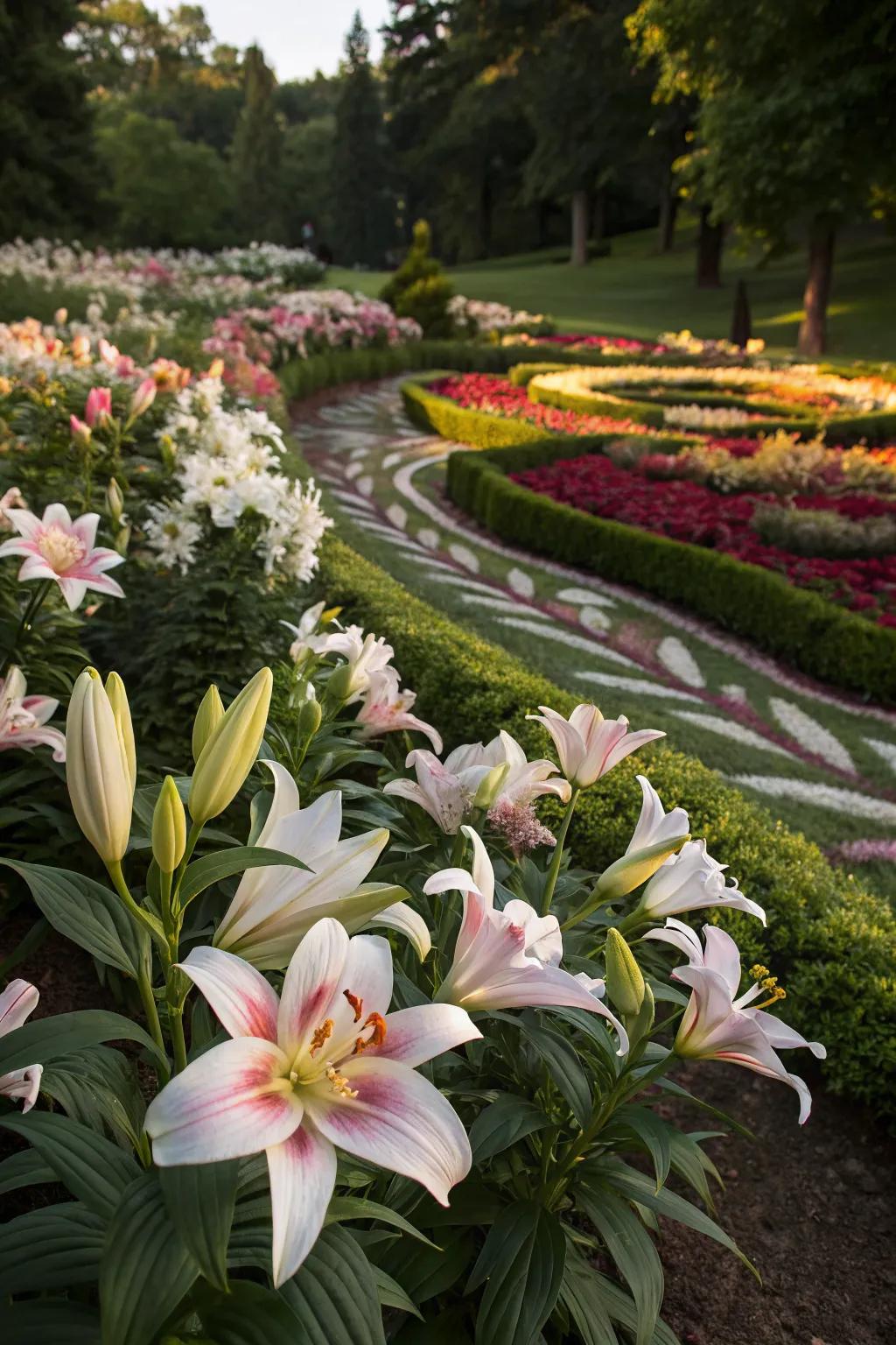 Artistic lily designs creating visual interest.