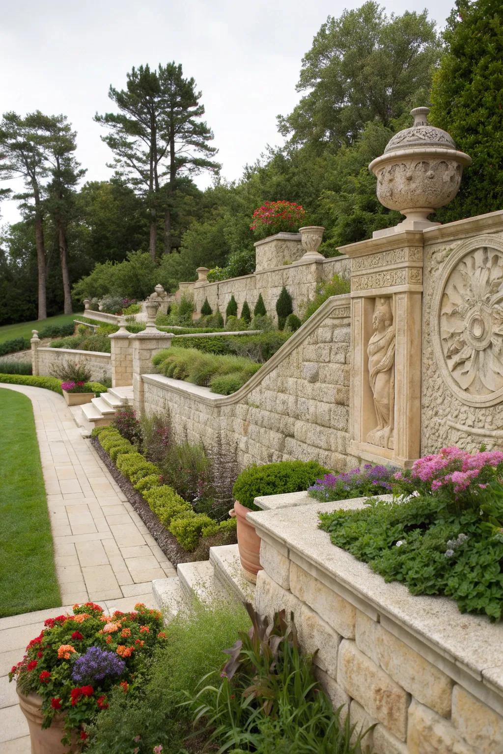 Sculptural limestone adds an artistic flair to gardens.