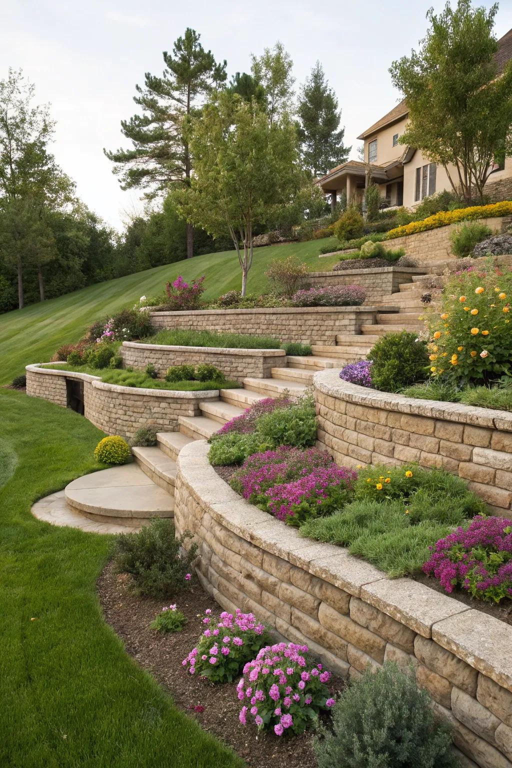 Terracing adds depth and reduces maintenance.