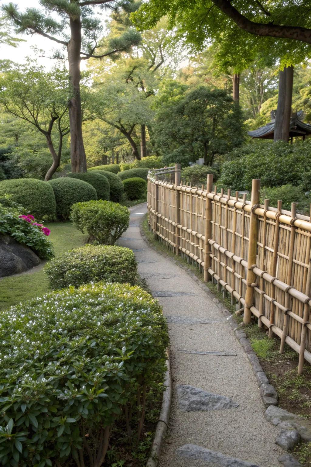 Bamboo fencing maintains privacy with a natural touch.
