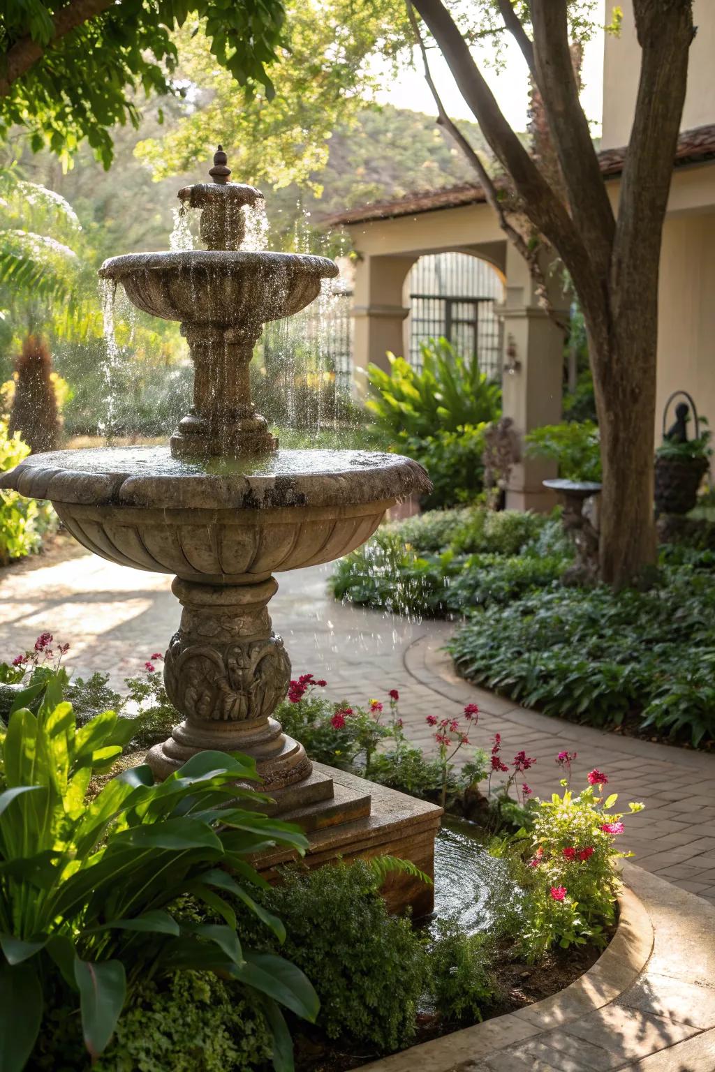 Water features add tranquility and charm effortlessly.