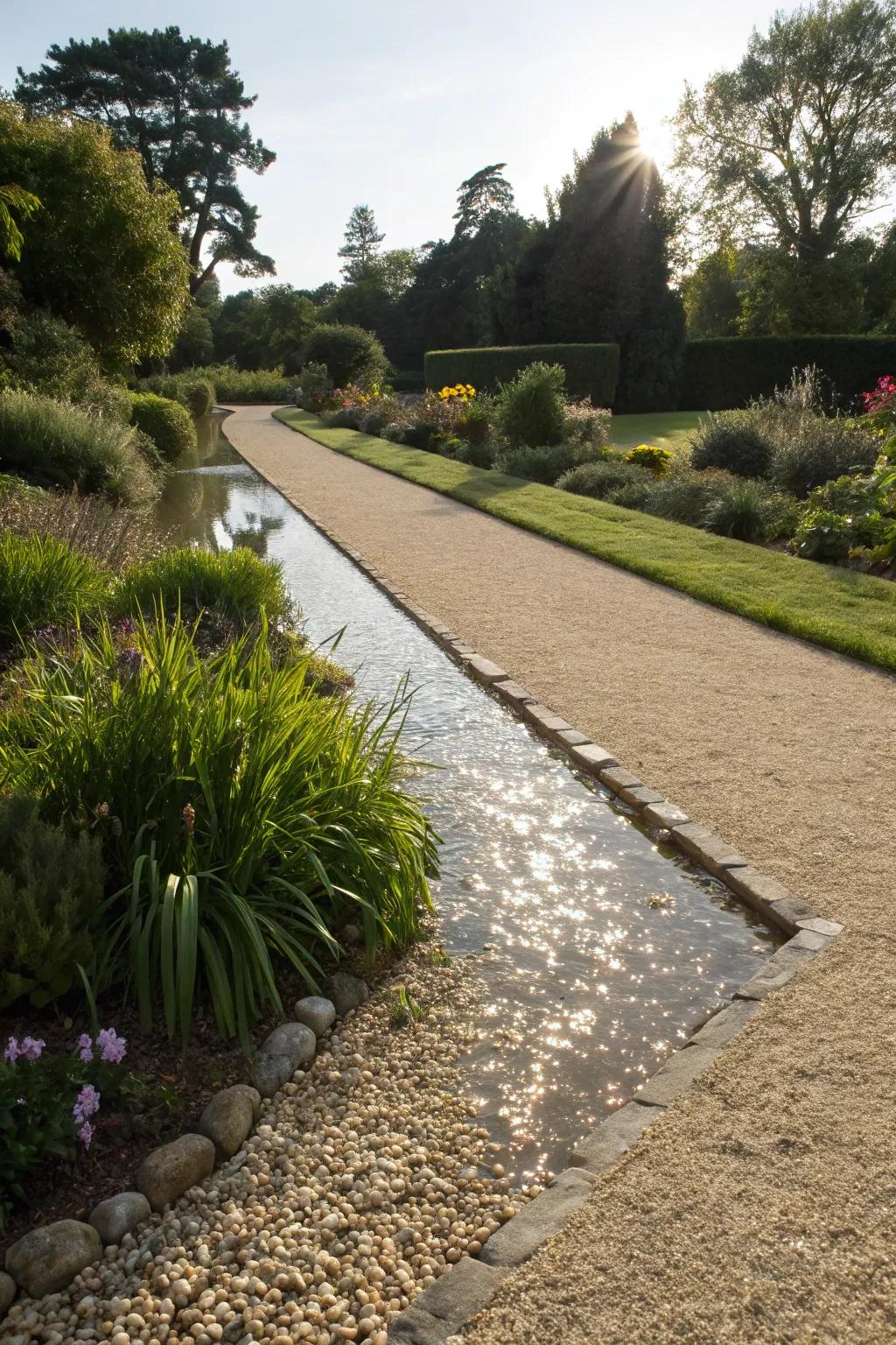 Reflective surfaces help keep gardens cool and reduce heat absorption.