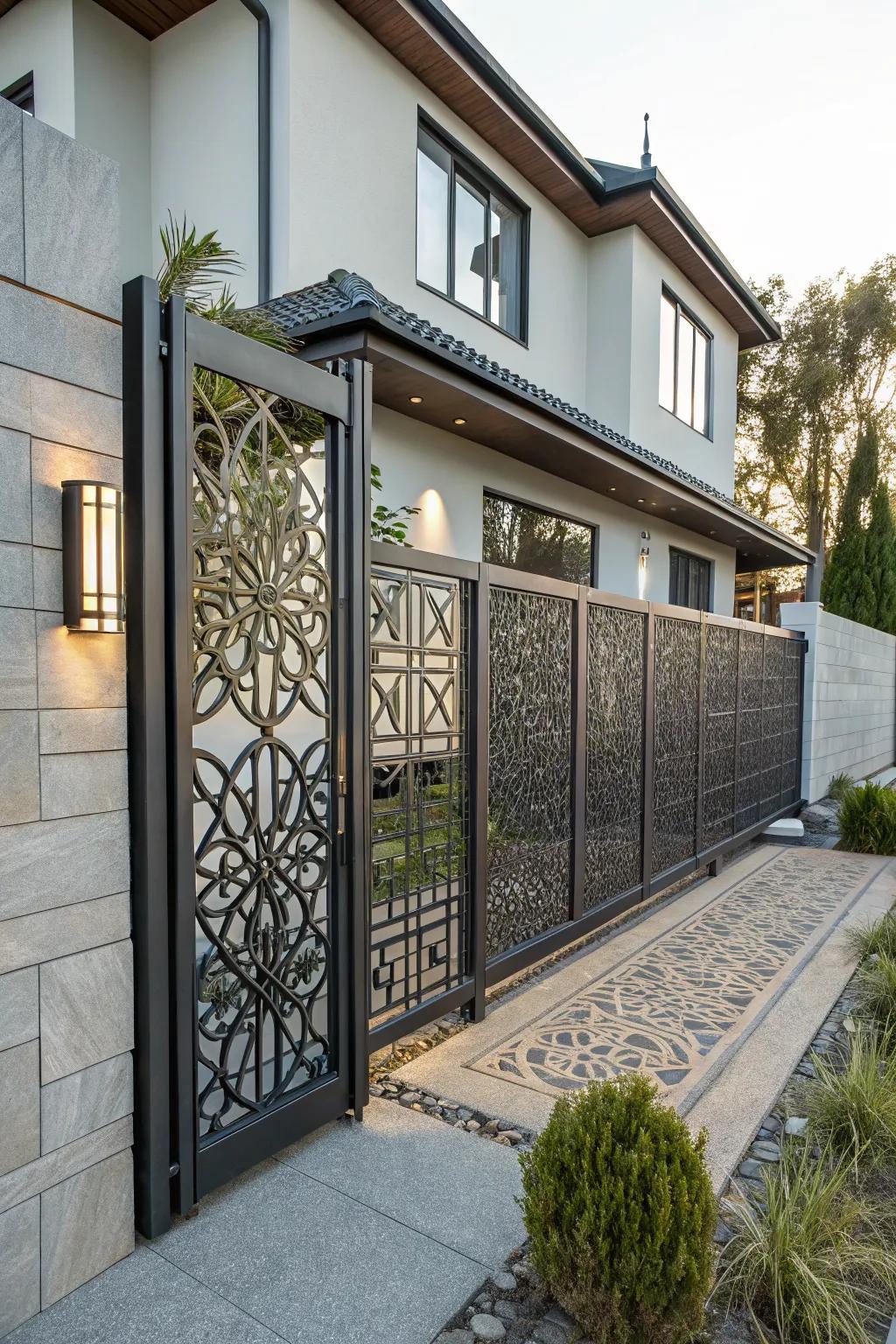 Geometric patterns create a modern, artistic flair.