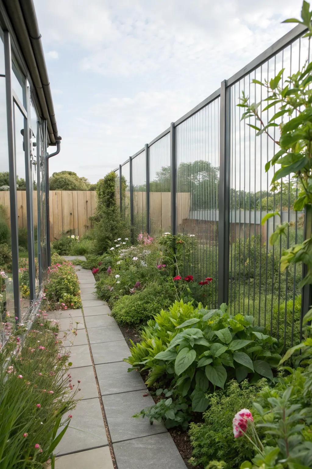 Enhancing space with reflective metal panel fencing.