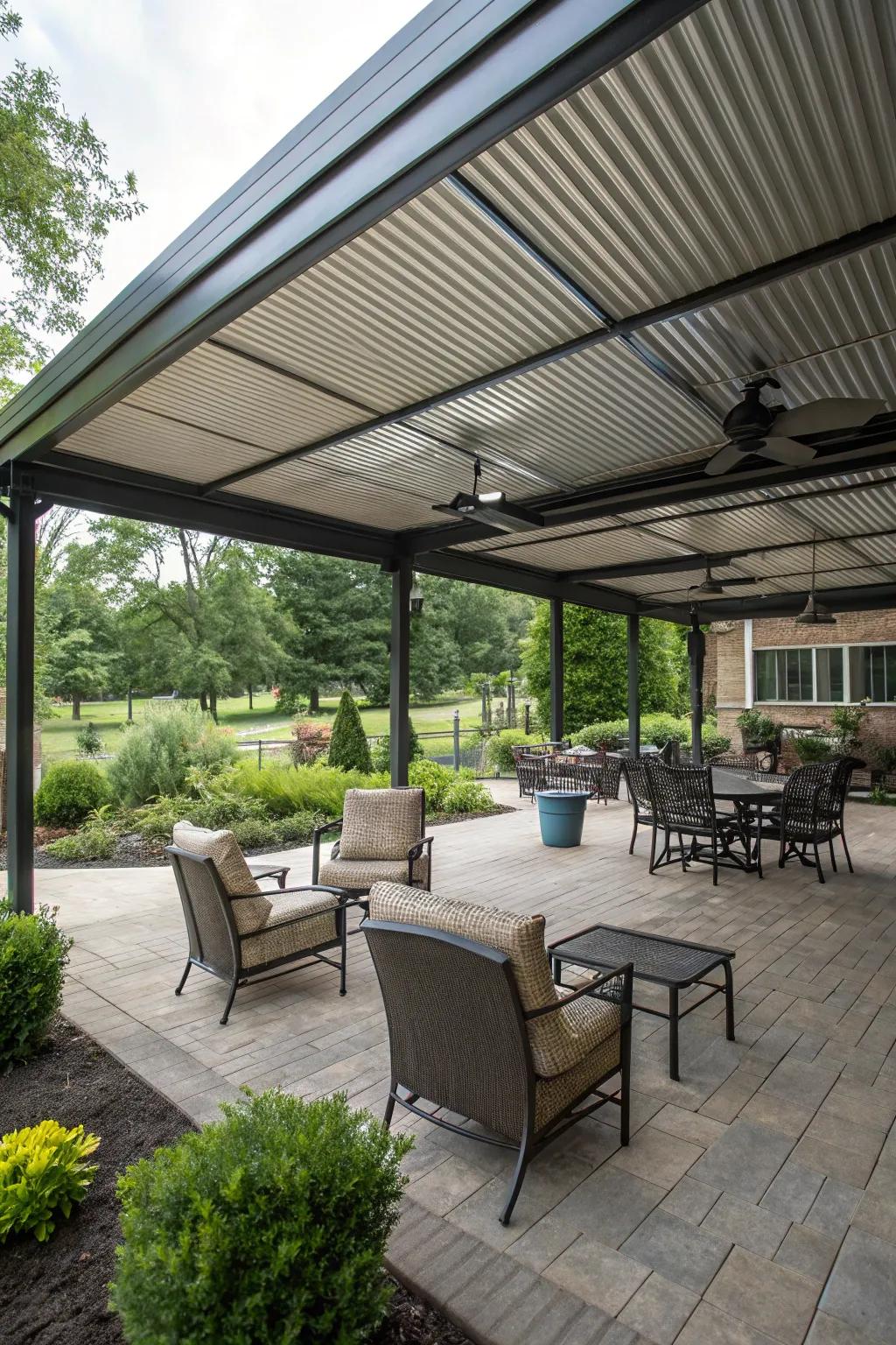 A versatile metal roof patio perfect for both relaxation and activities.