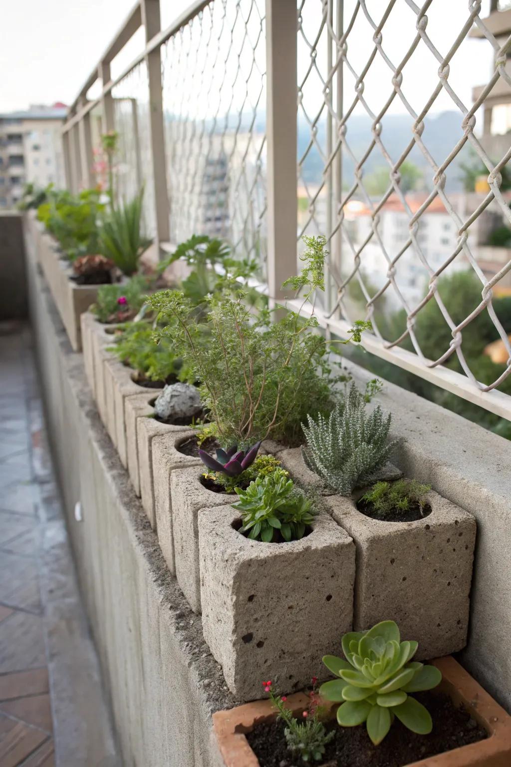 Cinder blocks stylishly arranged into a modern and modular garden.