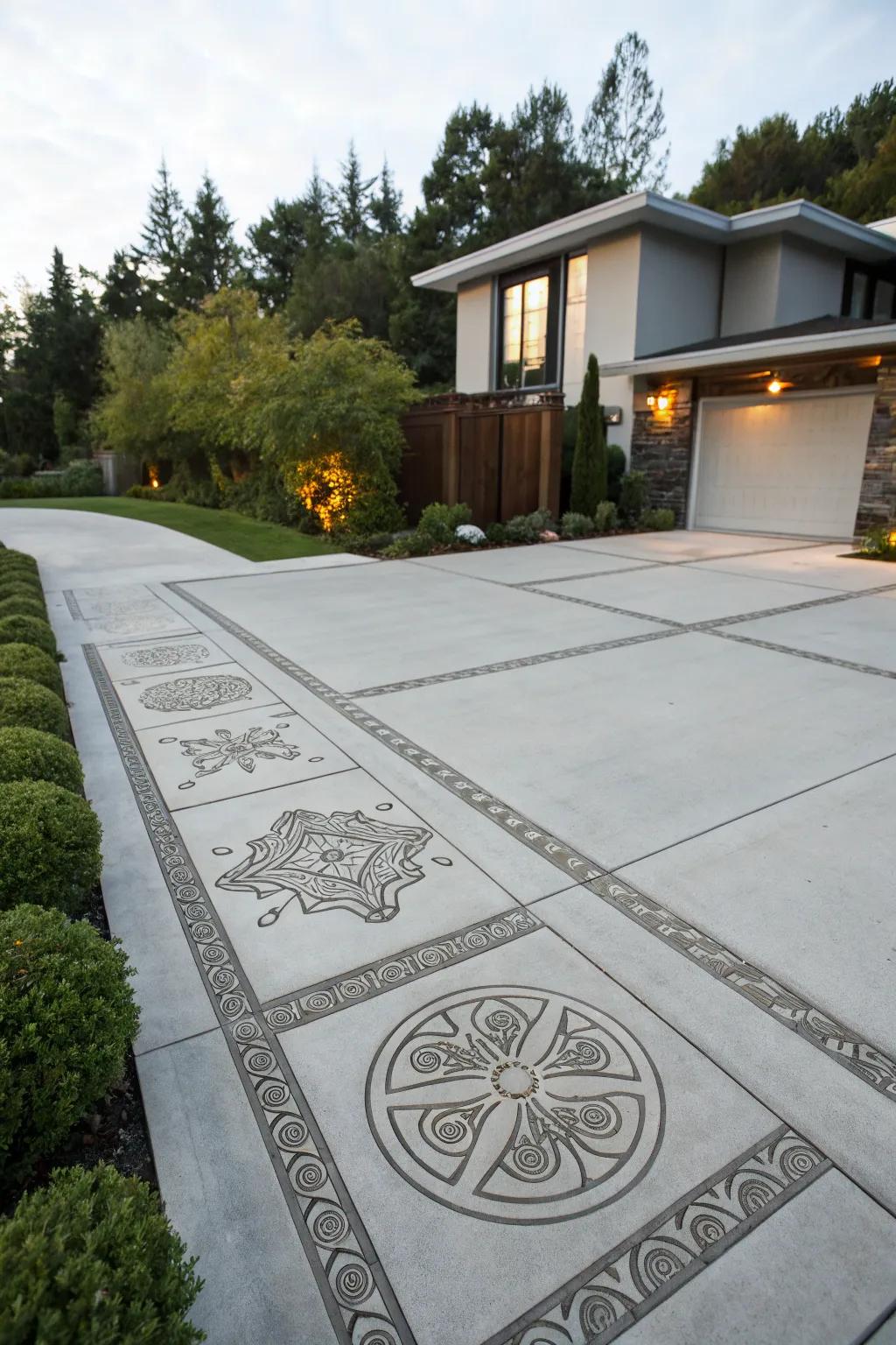 Concrete driveways with inlays make a sophisticated entrance.