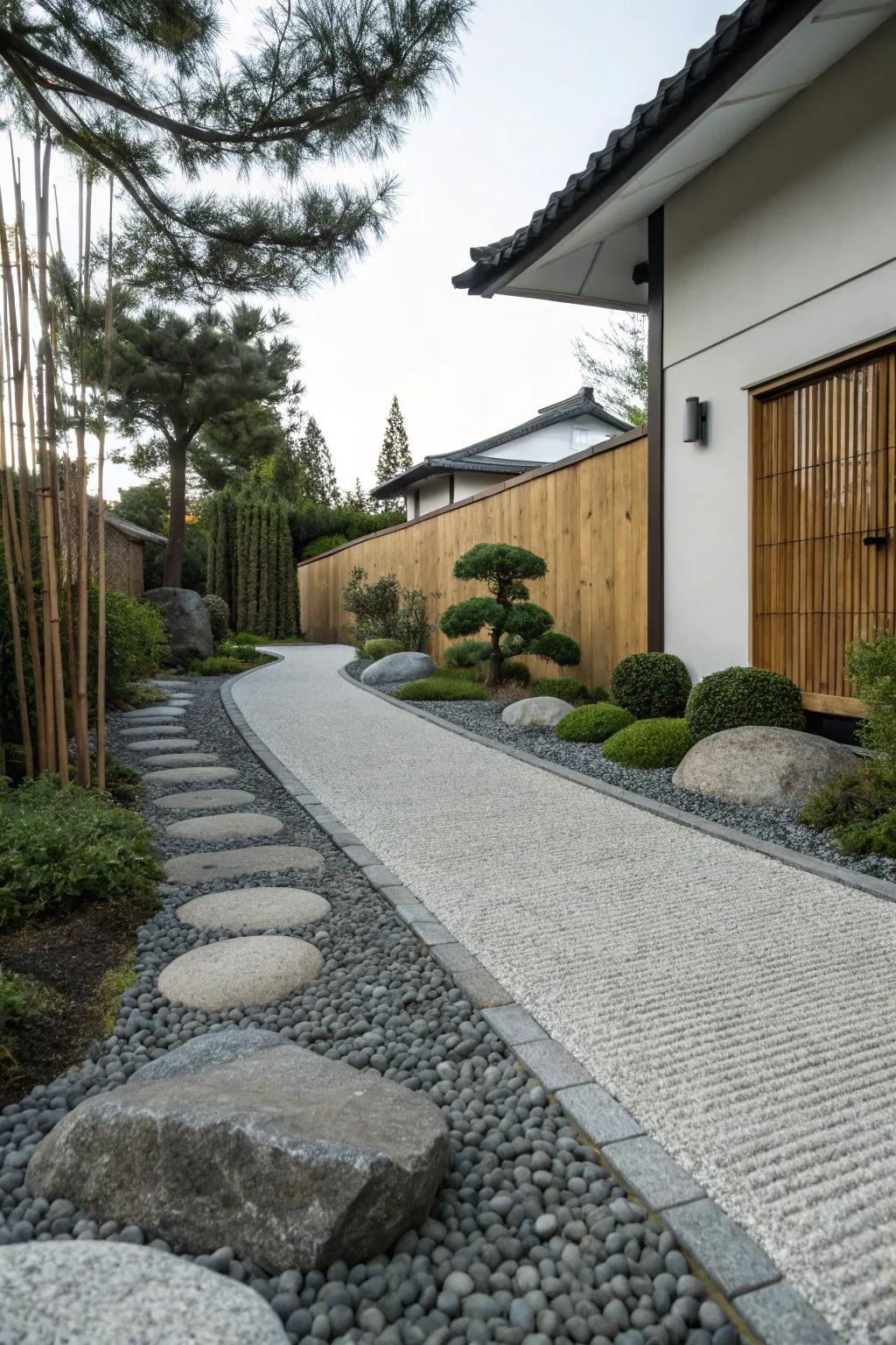 A Zen garden-inspired driveway for a tranquil look.