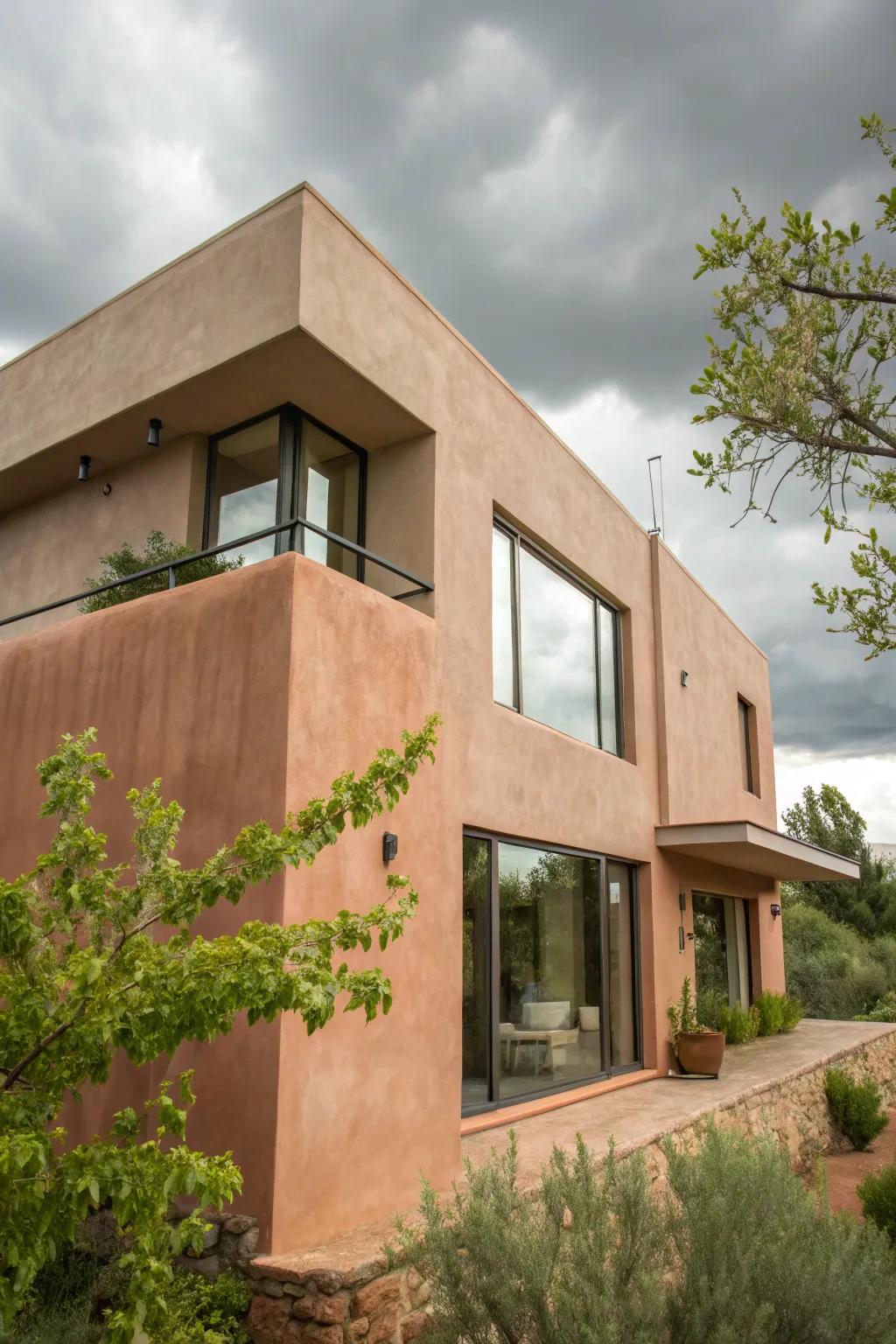 Clay tones add warmth and a rustic touch.