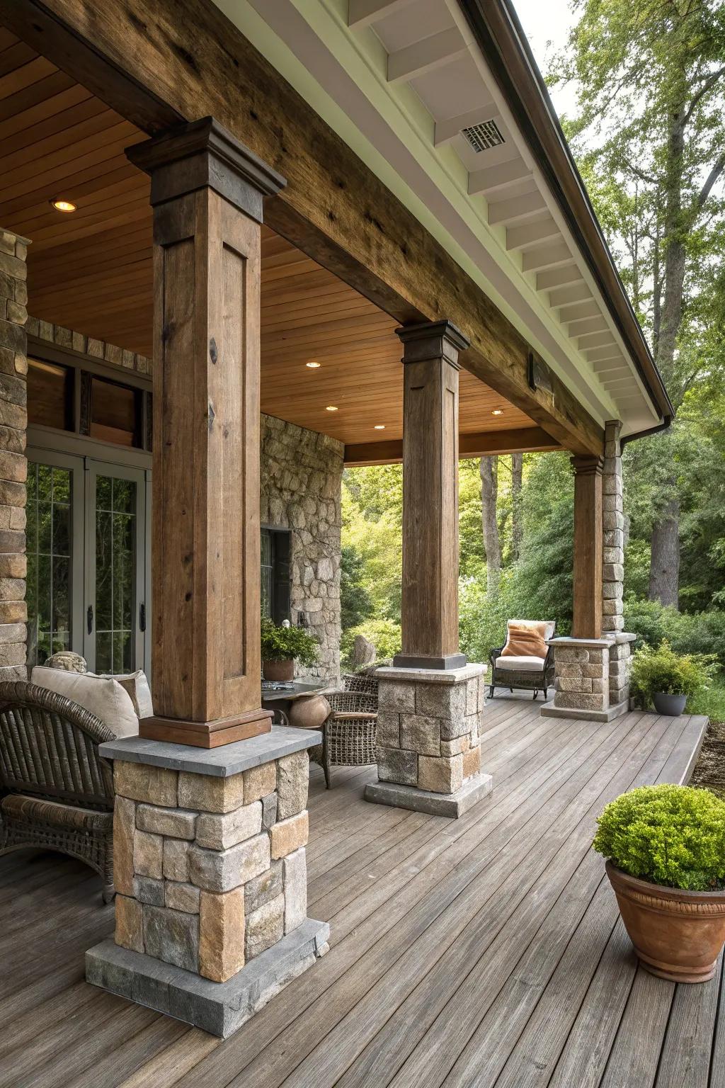 Mixed materials create a unique and stunning porch aesthetic.