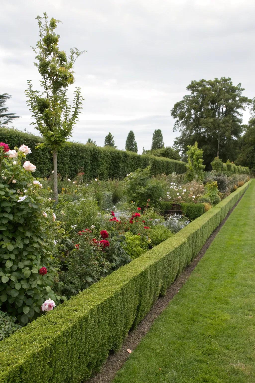 Hedge edging brings lush greenery and life to garden borders.