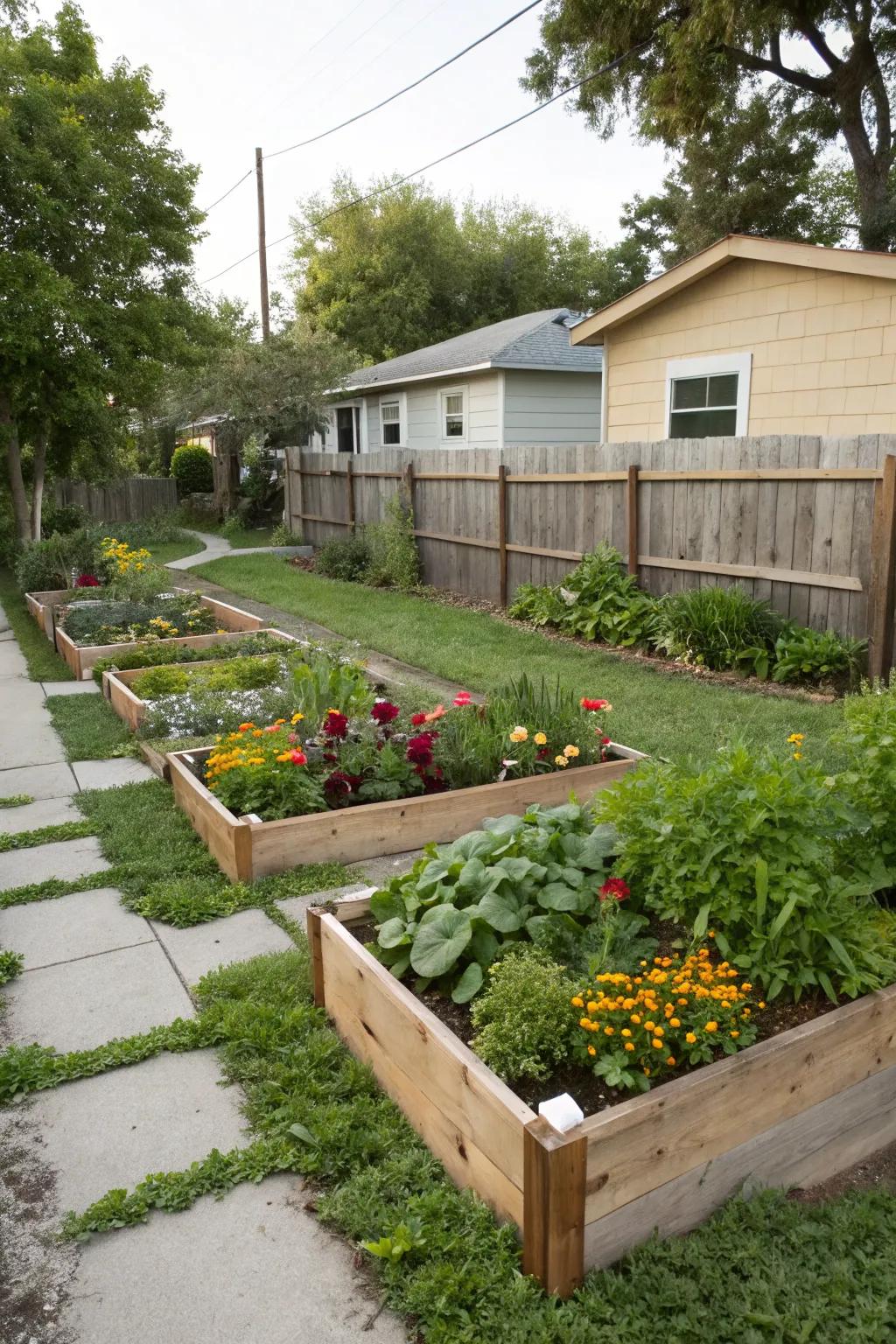 Raised beds add depth and structure to small spaces.