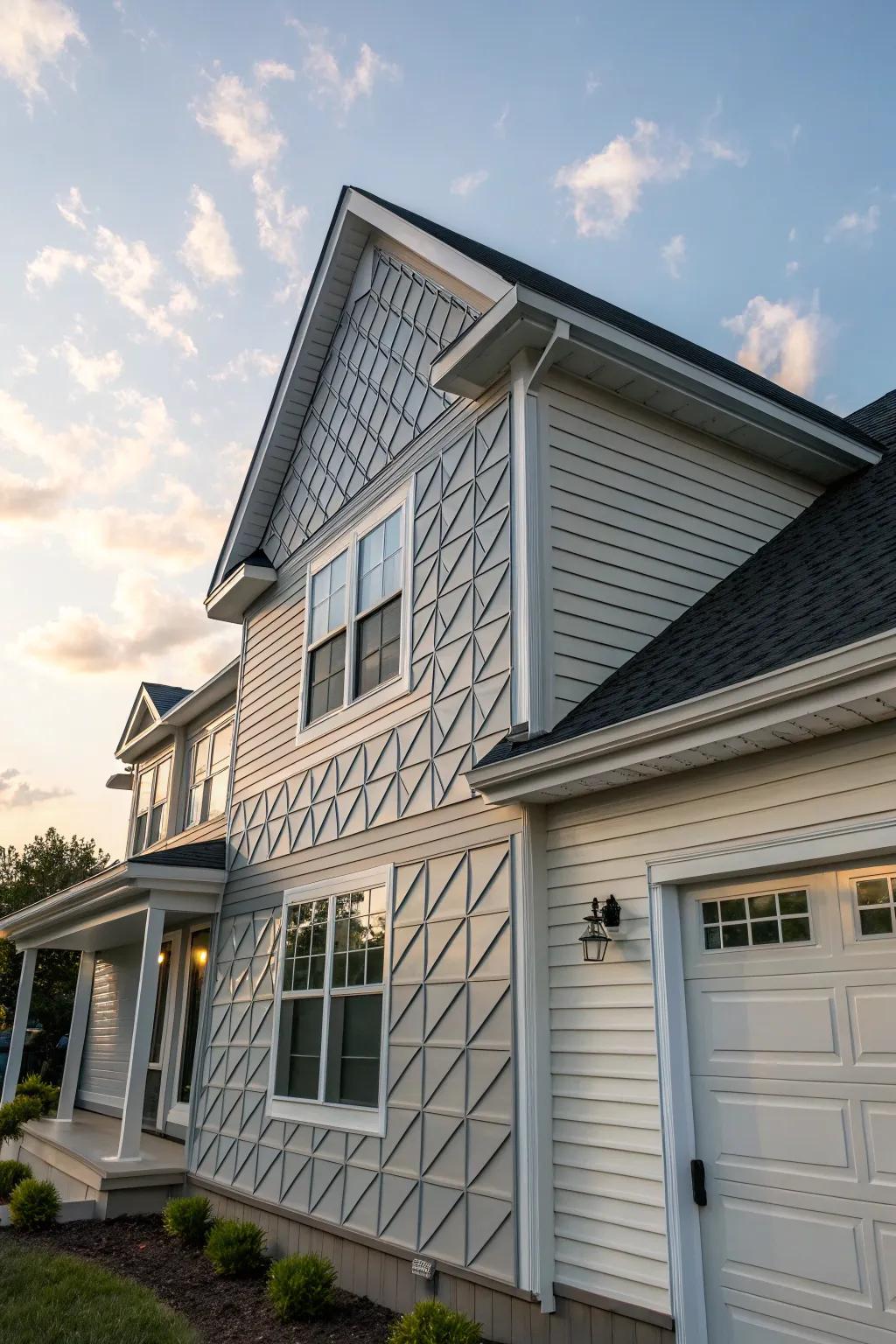 Geometric designs add a modern twist to vinyl siding.