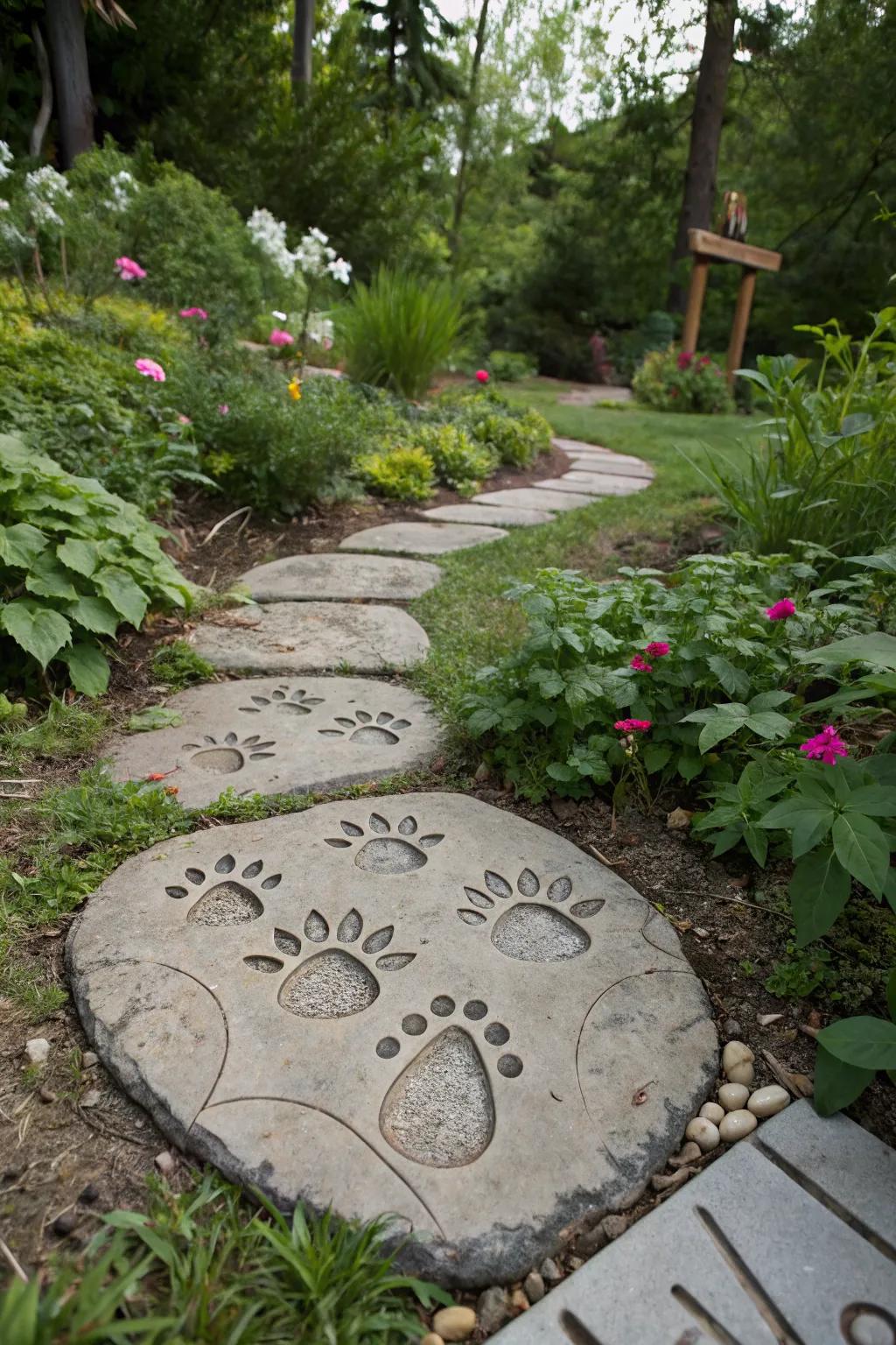 Fantasy footprint mosaic stones add playful curiosity to gardens