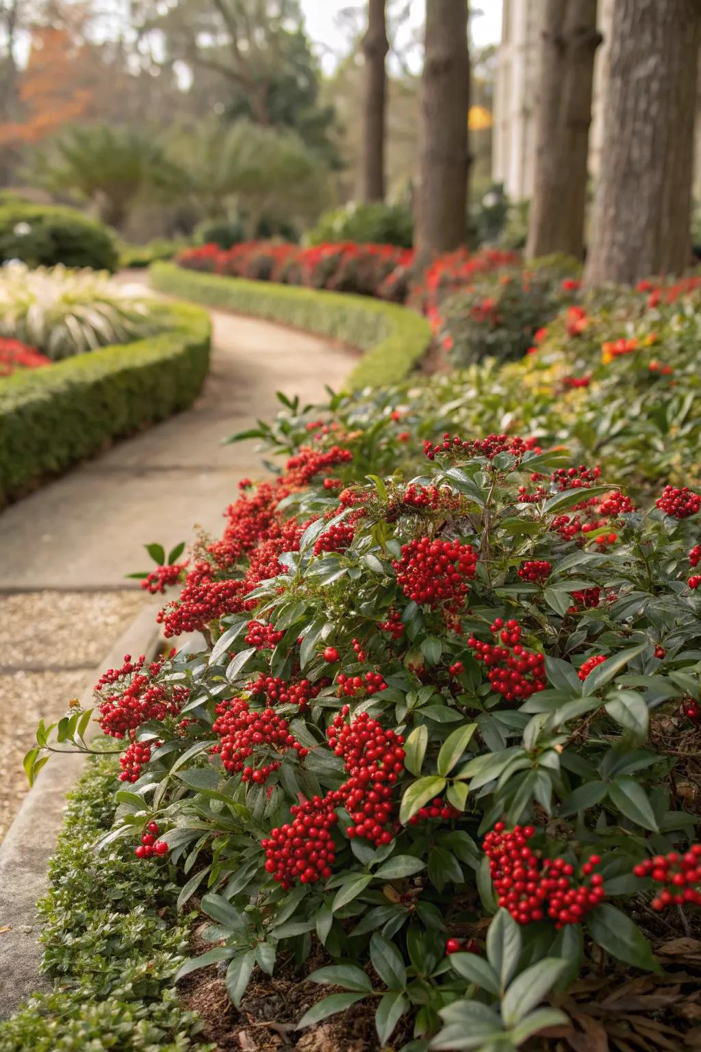 Nandina paired with ground covers creates a lush, layered garden effect.