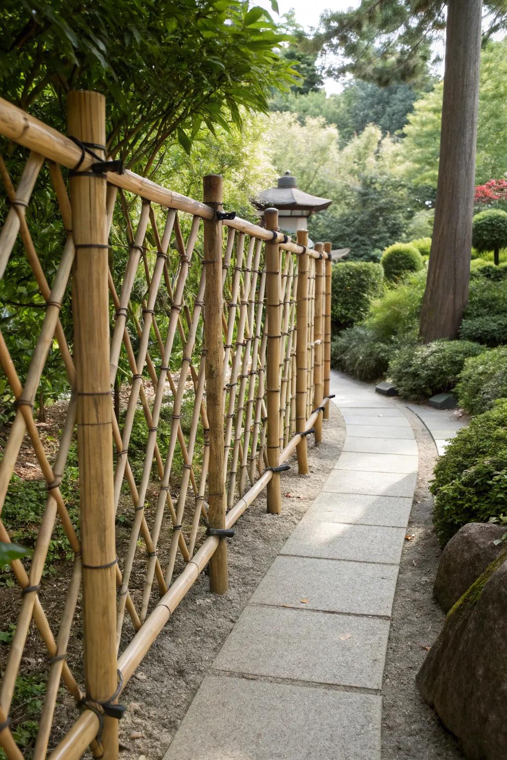 A bamboo fence bringing a Zen-inspired, calming vibe to the garden.