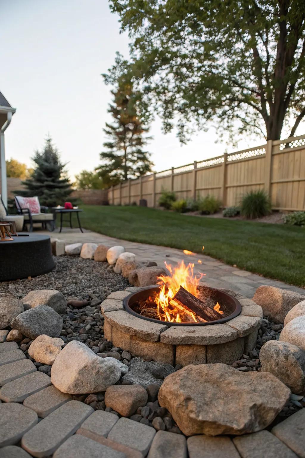A rock garden adds tranquility and texture to your fire pit area.