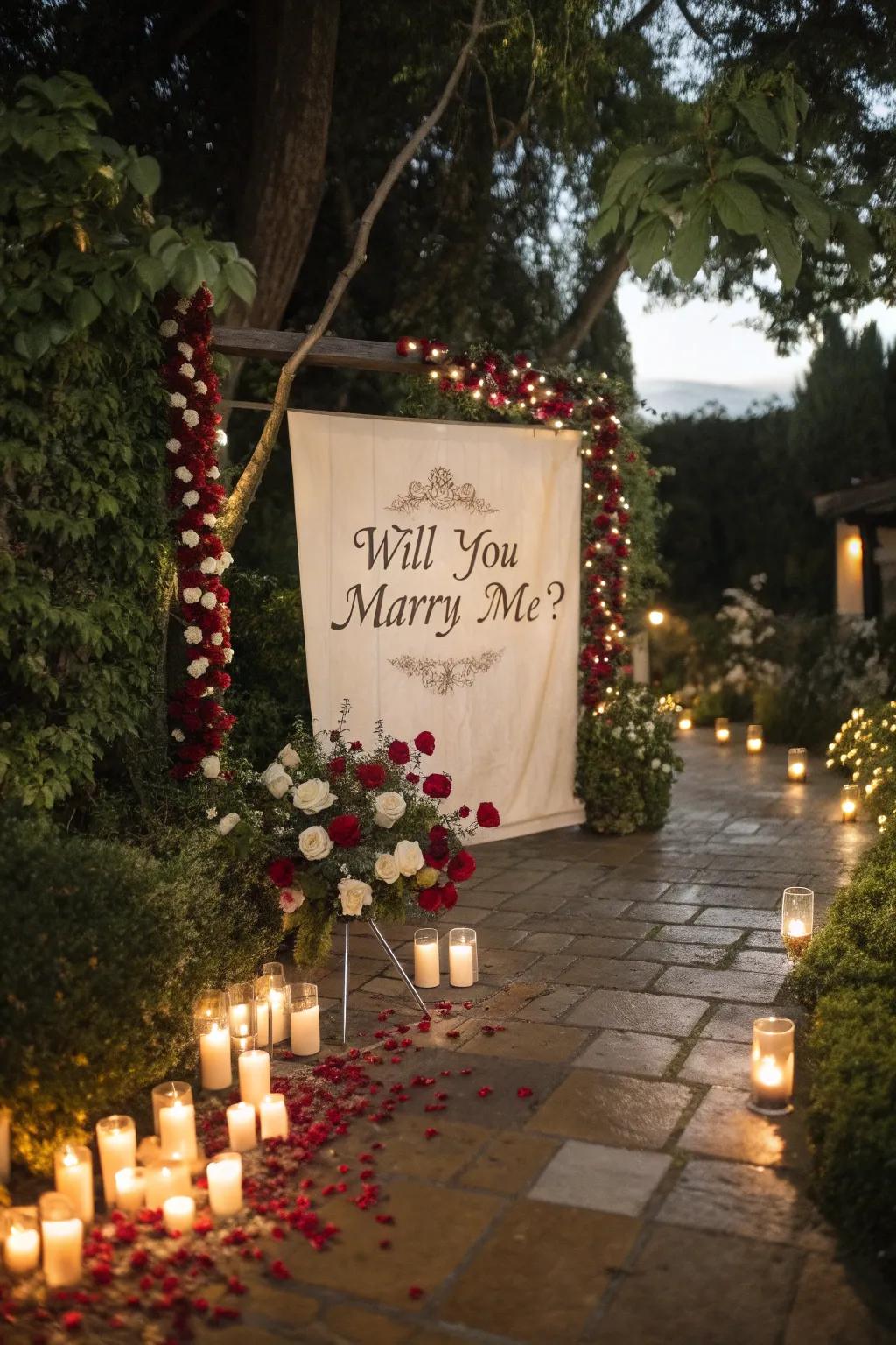 Propose in style with a romantic surprise proposal banner.