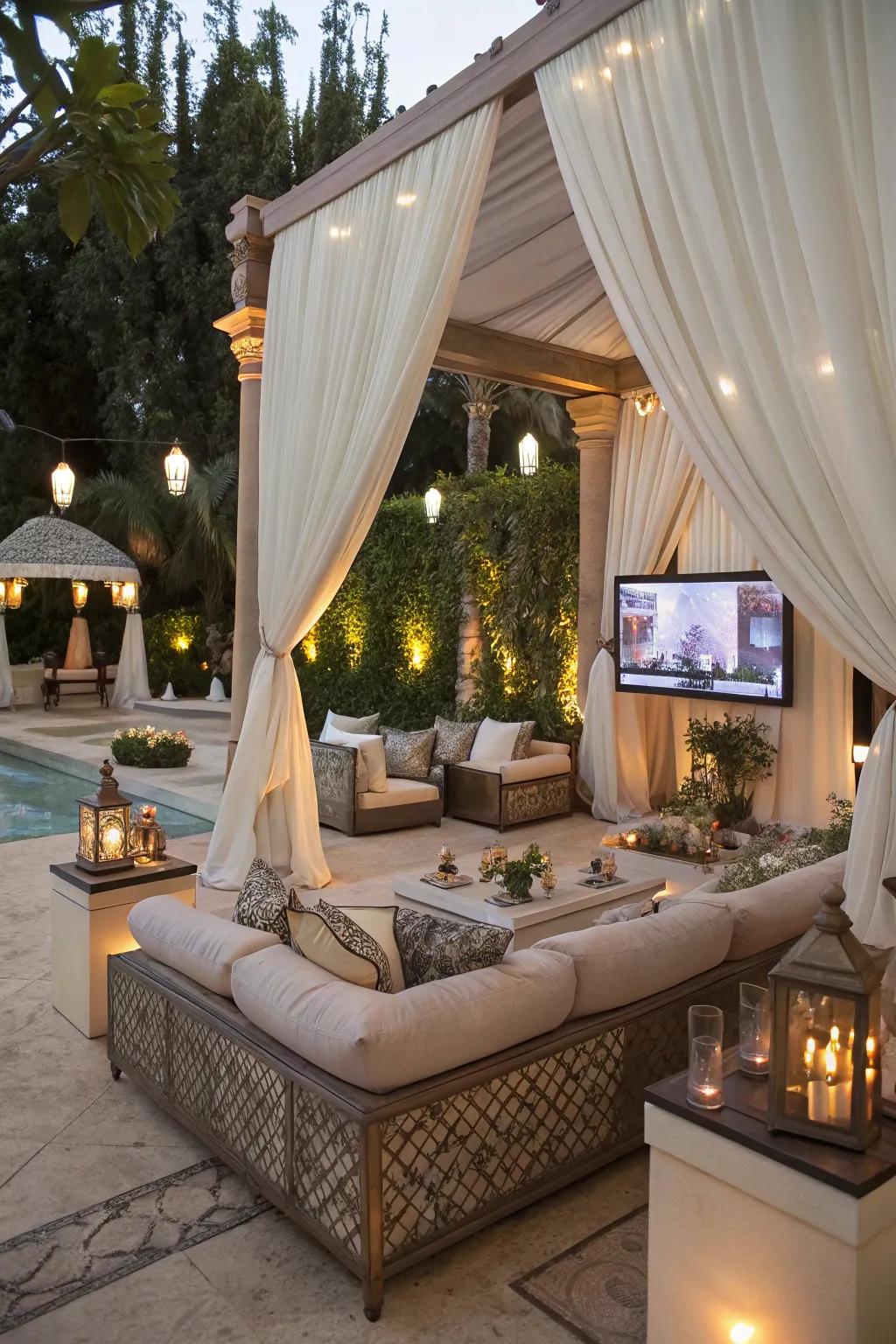 A luxury lounge that offers the ultimate in outdoor relaxation and entertainment.