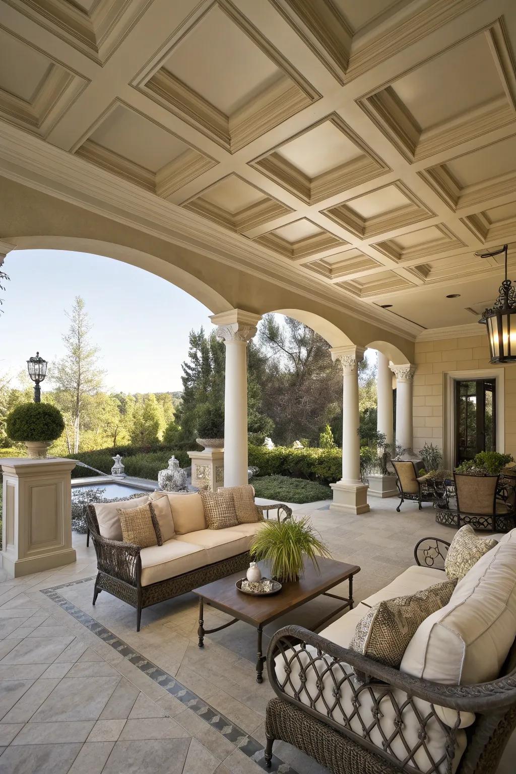 Sophisticated structure with a coffered ceiling.