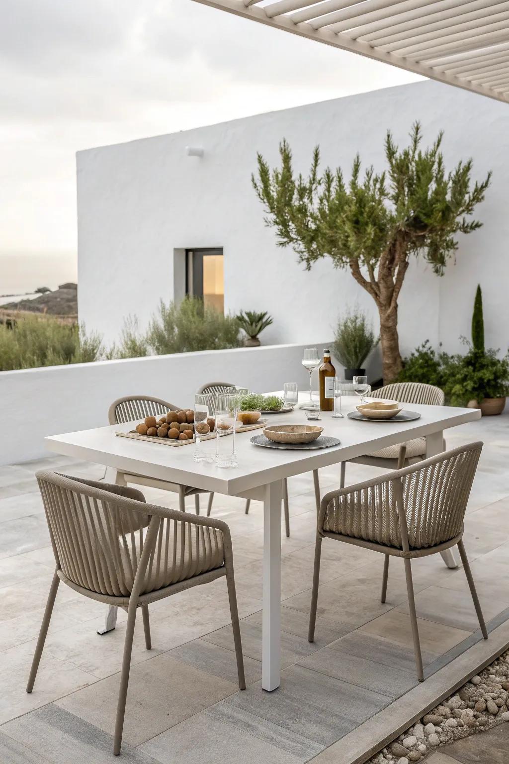 Find beauty in simplicity with a minimalist approach to outdoor dining.