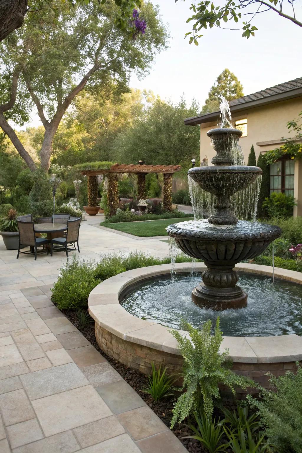 Enhance your garden's ambiance with a soothing water feature.