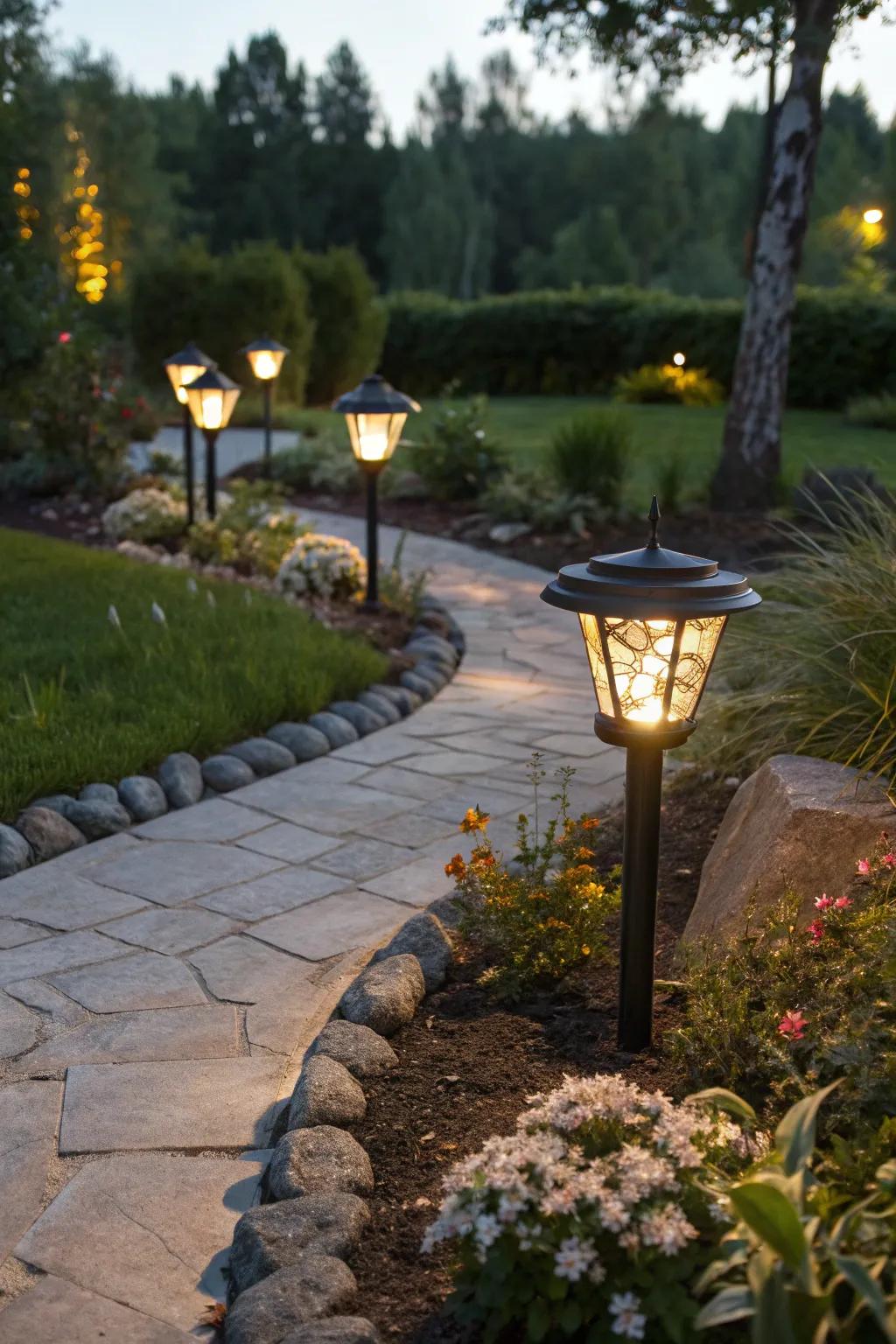Solar-powered lights illuminate your garden sustainably and beautifully.