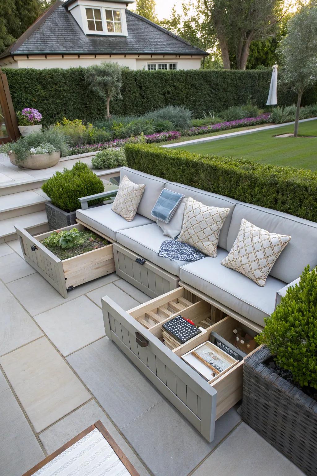 Keep your space neat with hidden storage solutions.