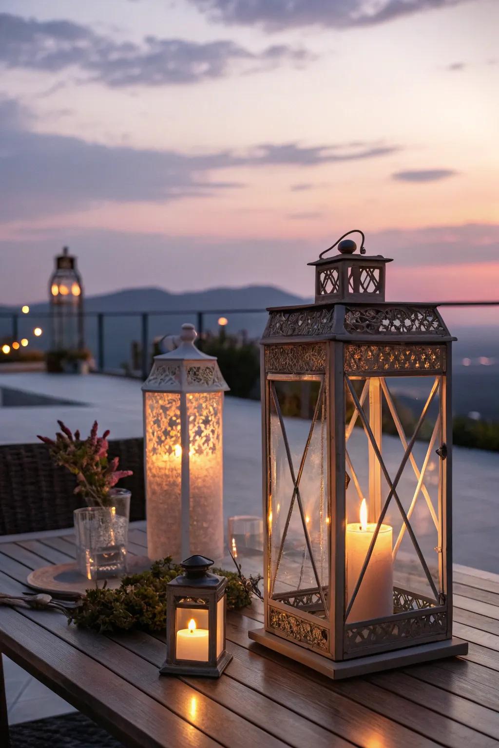 Tranquil candlelit atmosphere with decorative lanterns