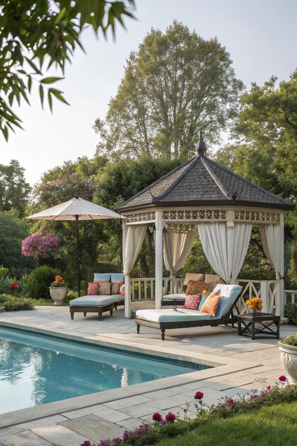 Poolside loungers add luxury and relaxation to your gazebo.
