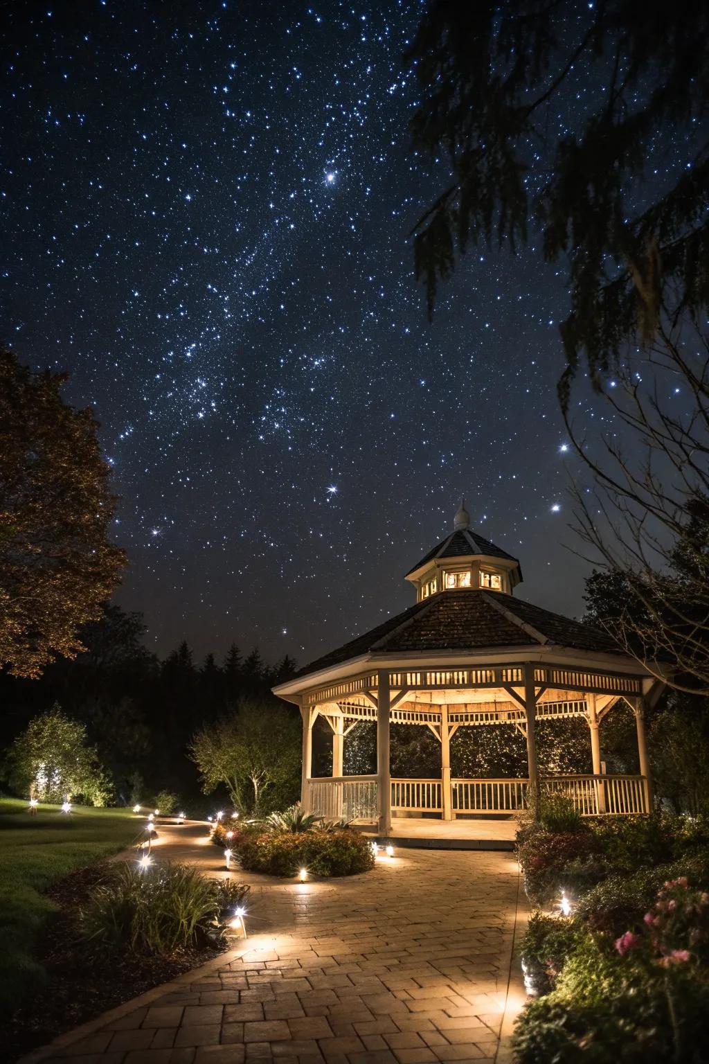 A starry sky projector turns your gazebo into a magical night under the stars.
