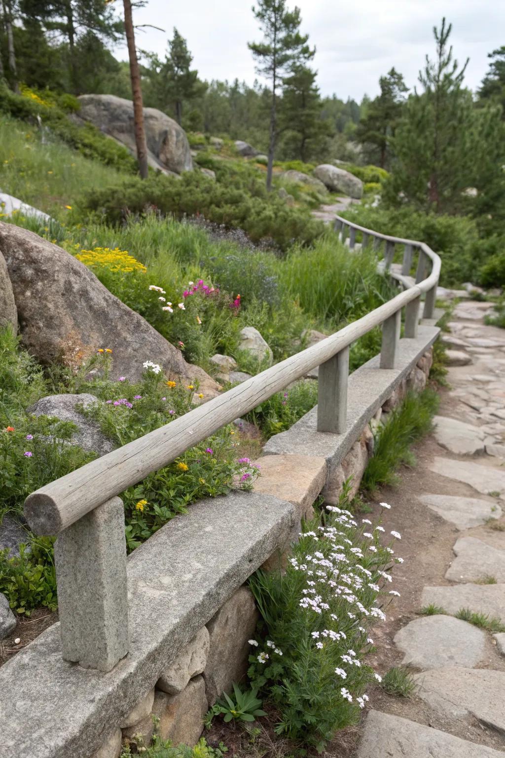 Concrete railings offer durability with a natural stone feel.