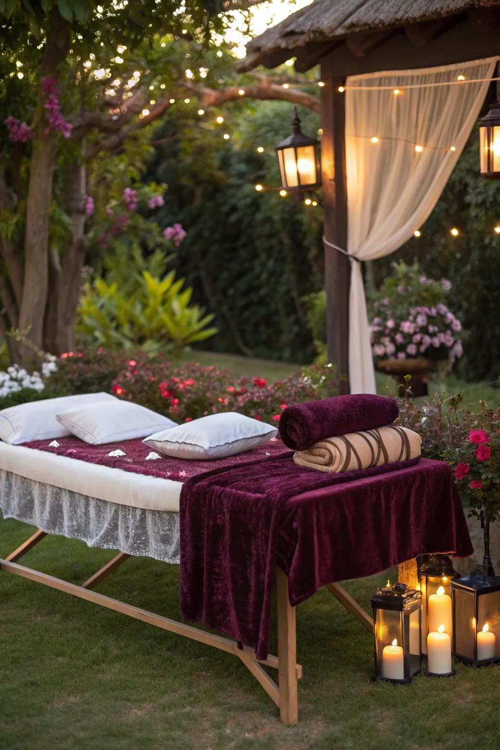 Plush textures add indulgence to your outdoor massage.