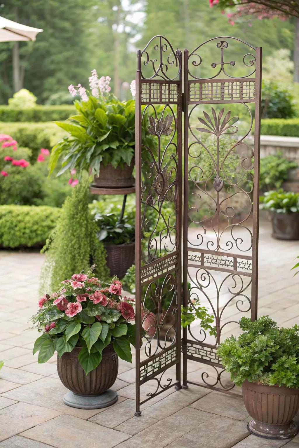 Space-defining beauty with the decorative metal screen.