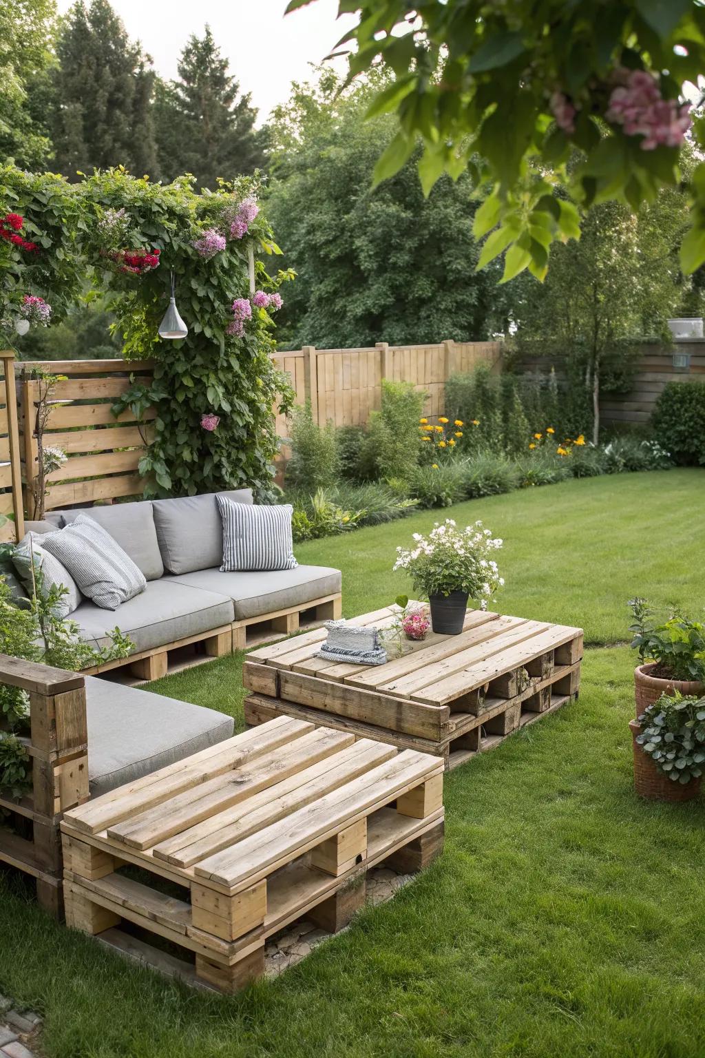Enjoy flexible seating with modular pallet furniture.