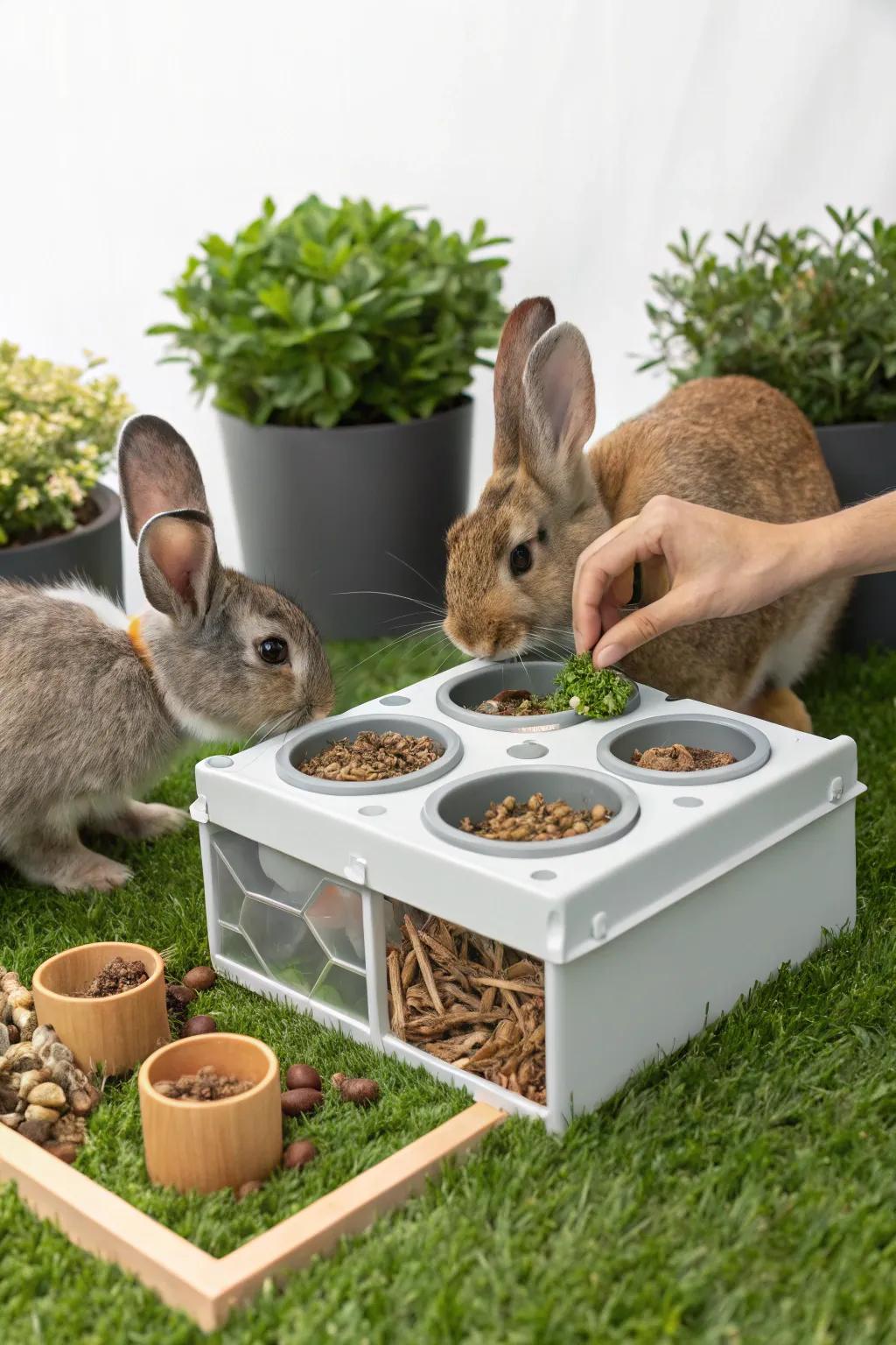 An engaging feeding station that brings excitement to rabbit mealtime.