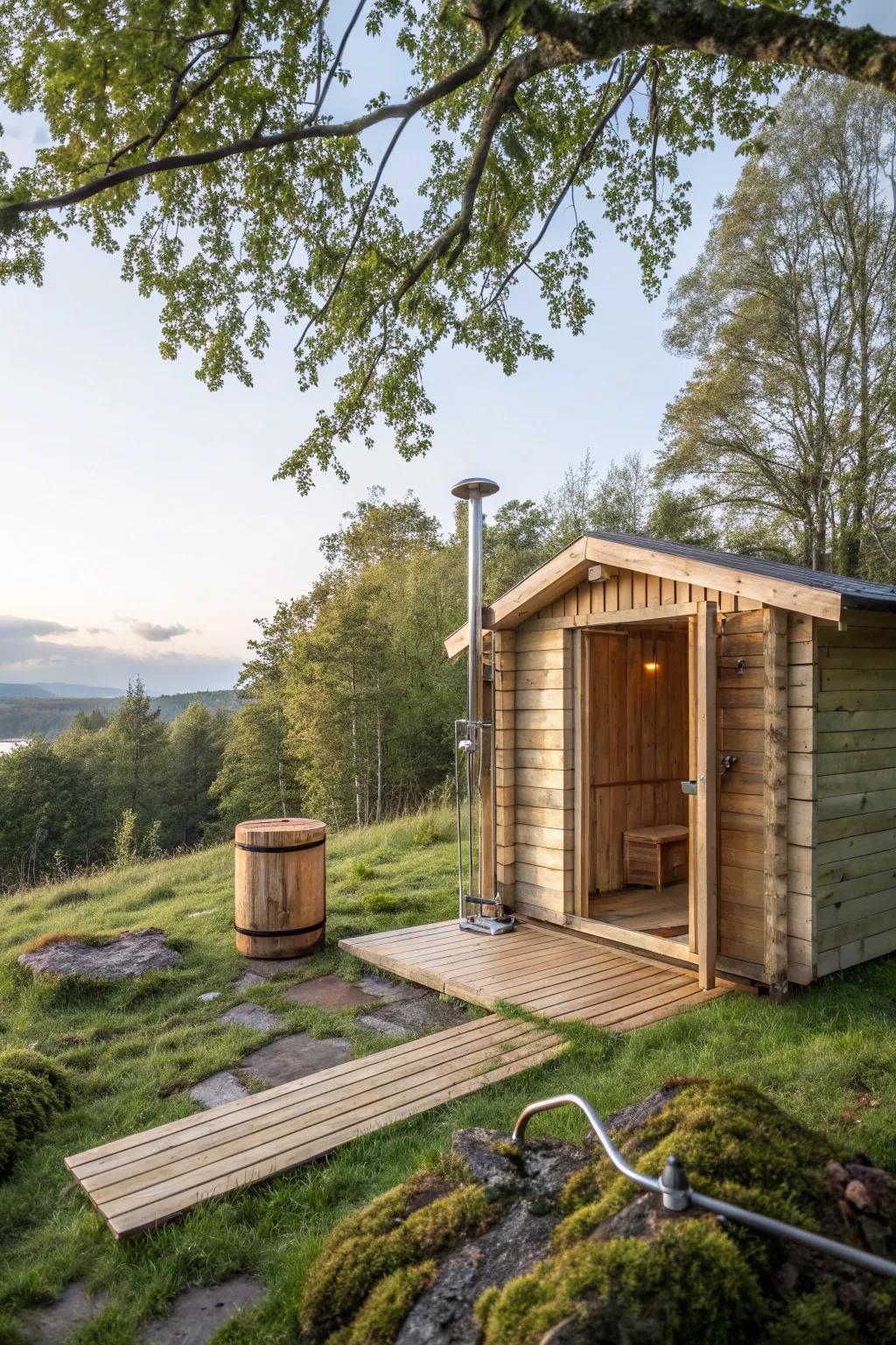 Outdoor showers provide a refreshing and convenient addition to your sauna.