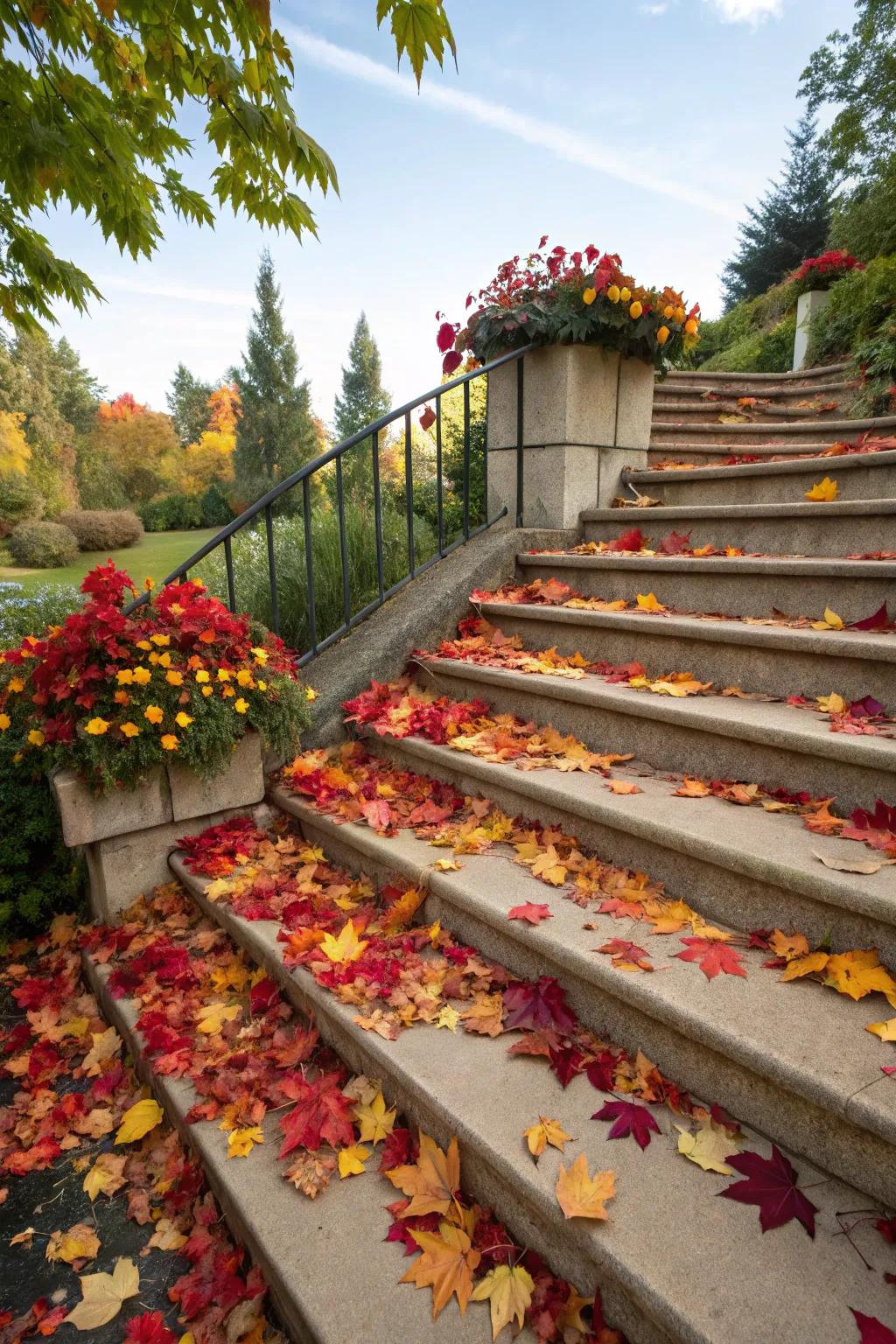 Seasonal decor keeps outdoor stair risers fresh and exciting.