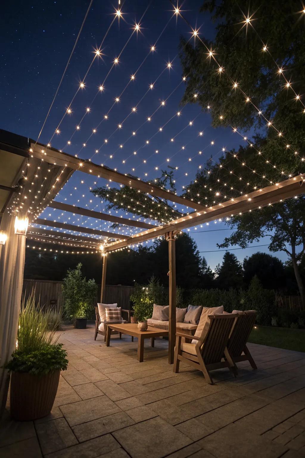 Starry night lighting creates a magical outdoor experience.