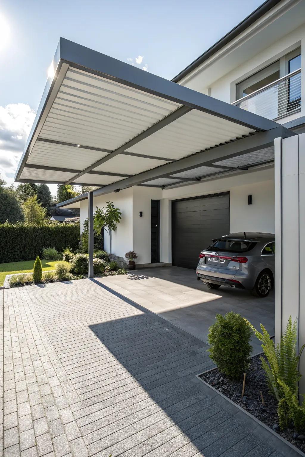 A carport roof adds style and protection to your garage.