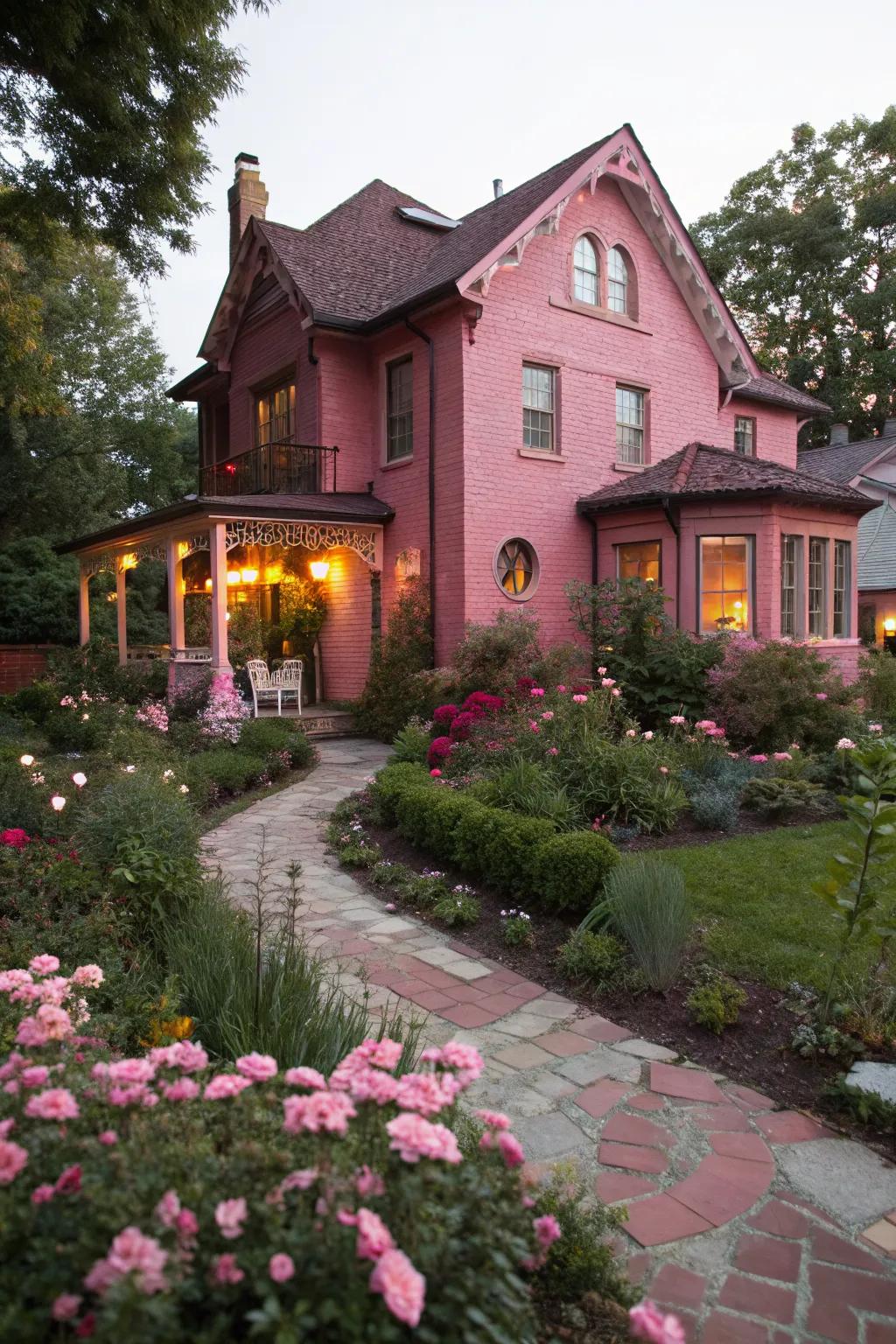 Rose painted brick adds a romantic, charming appeal.