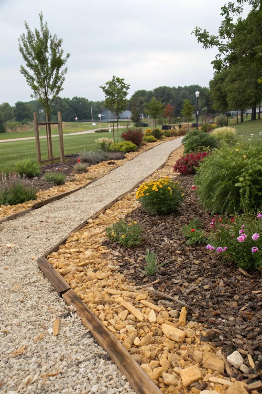 Mixing textures and materials adds depth and interest to your park strip.