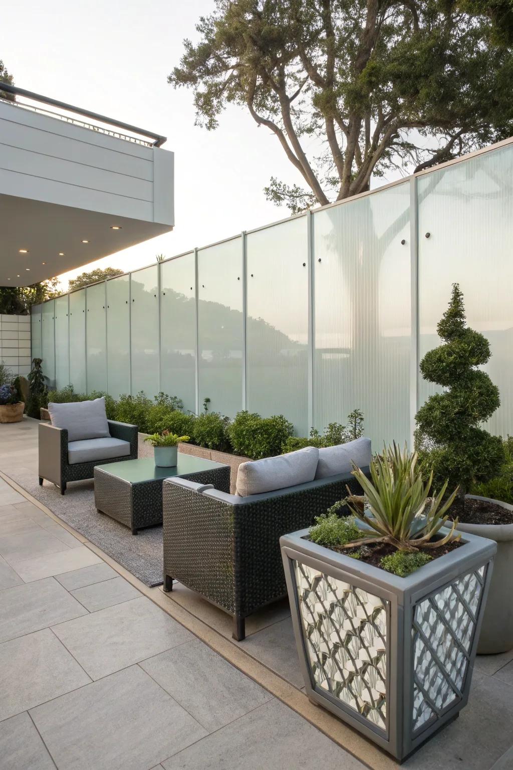 Frosted glass fences offer privacy with a modern twist.