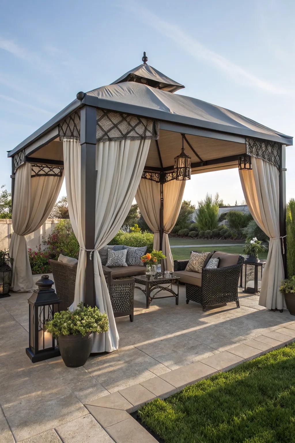 A pop-up gazebo offers flexible protection from the elements.