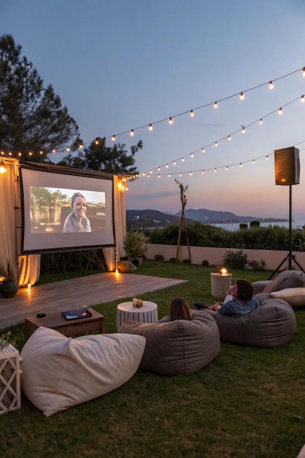 An outdoor cinema setup for a unique patio experience.