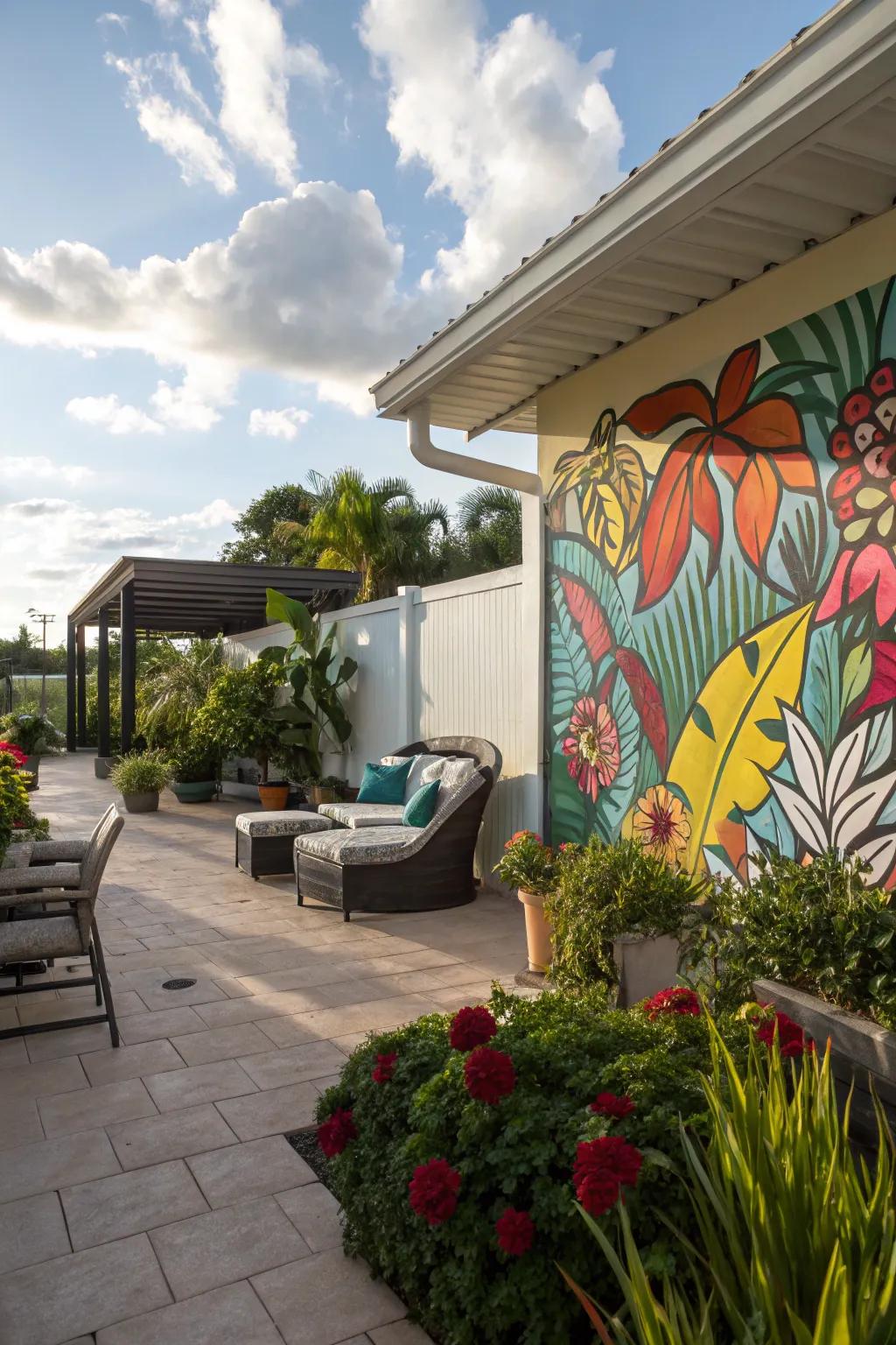 An eye-catching mural adding personality to a patio.
