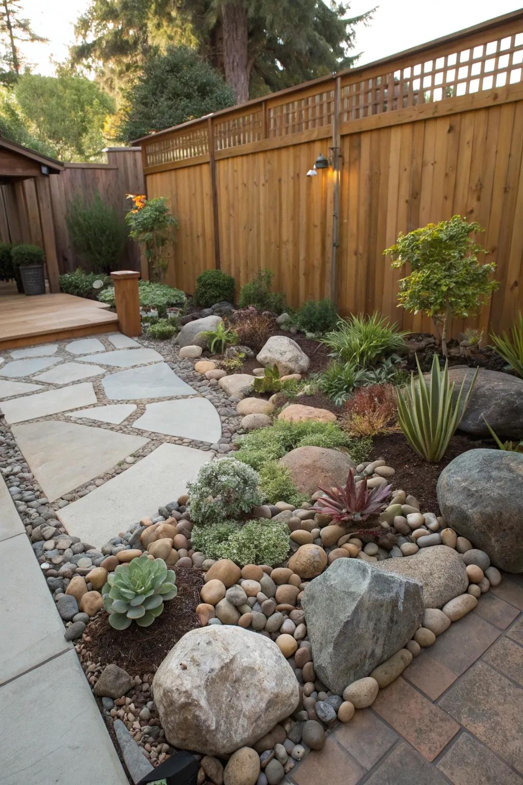 Introduce a calming rock garden to your patio for a serene atmosphere.