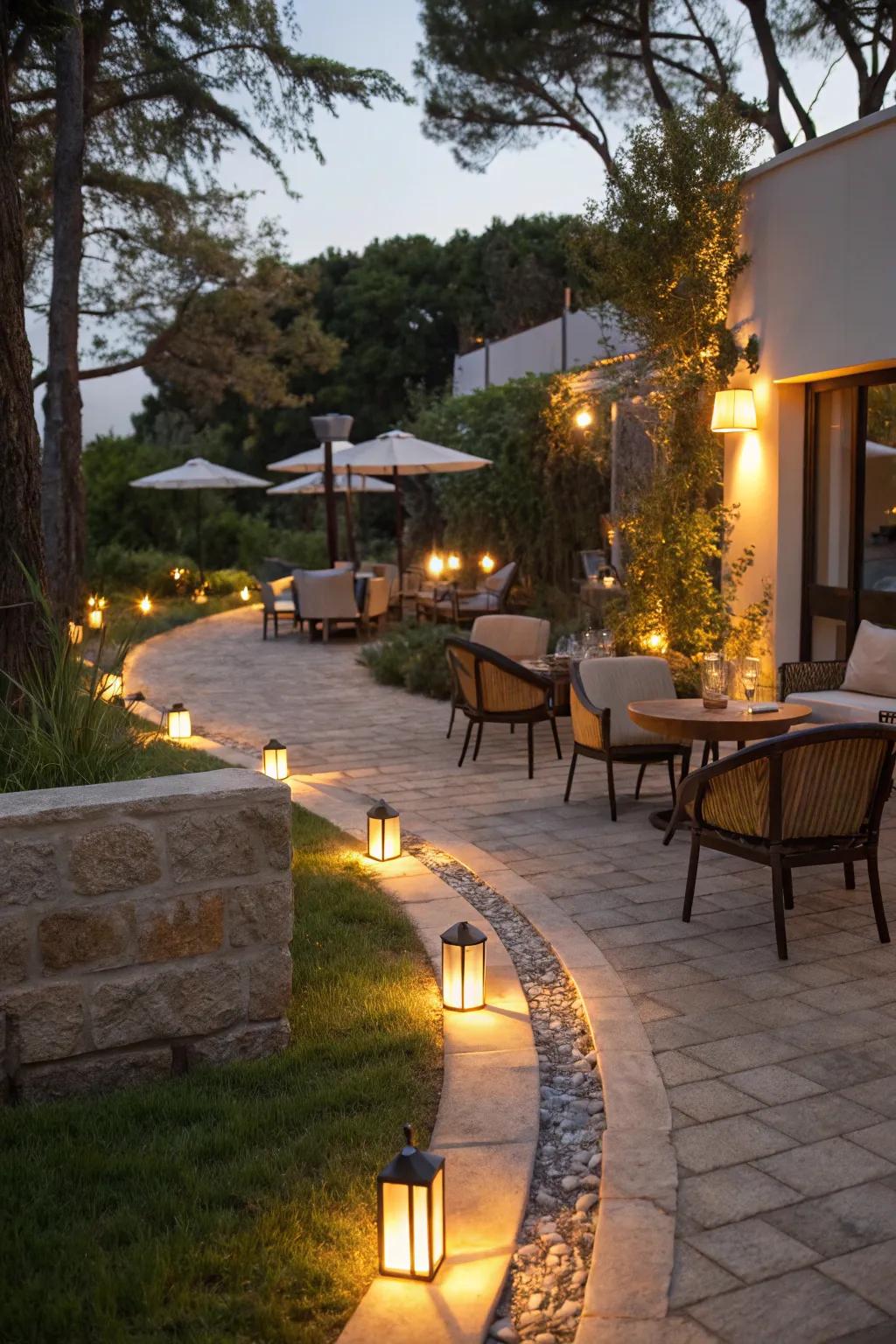 Lighting accents enhance your patio’s ambiance.
