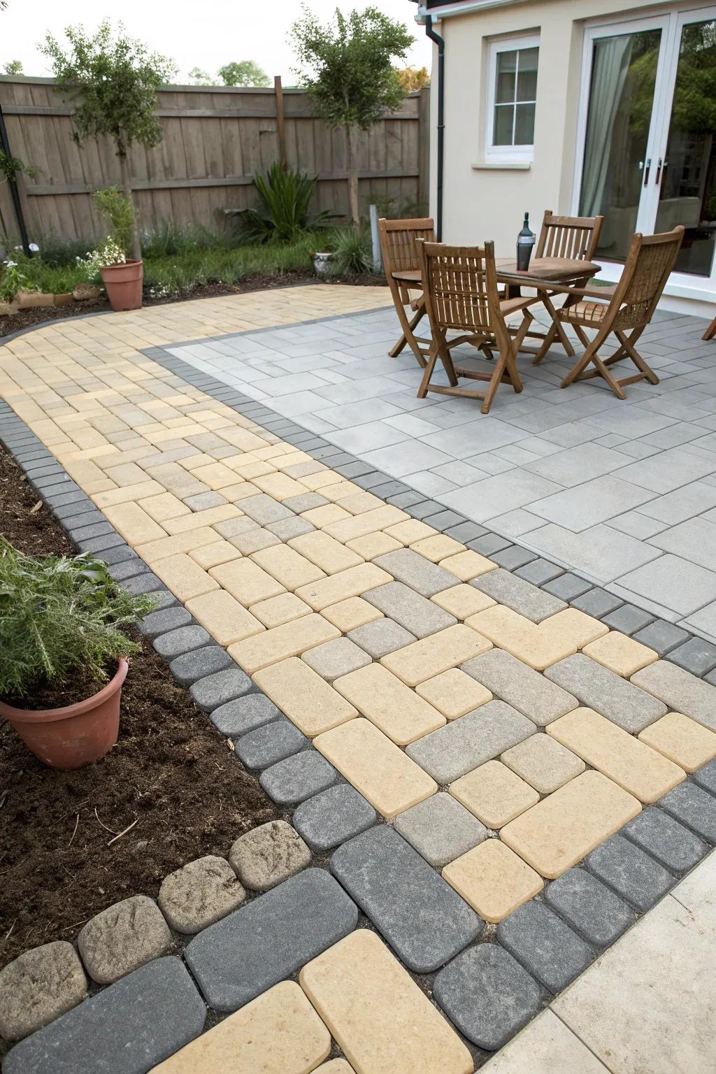 Two-tone contrast adding depth and interest to a patio design.