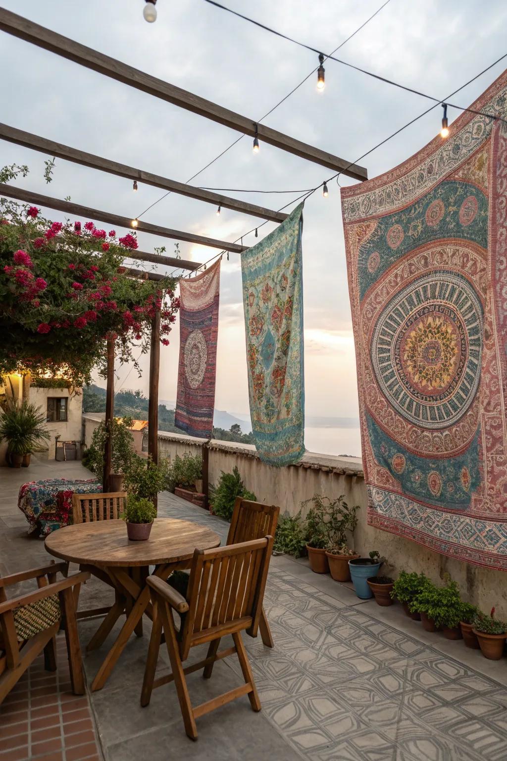 Tapestries provide artistic flair and shade to your patio.
